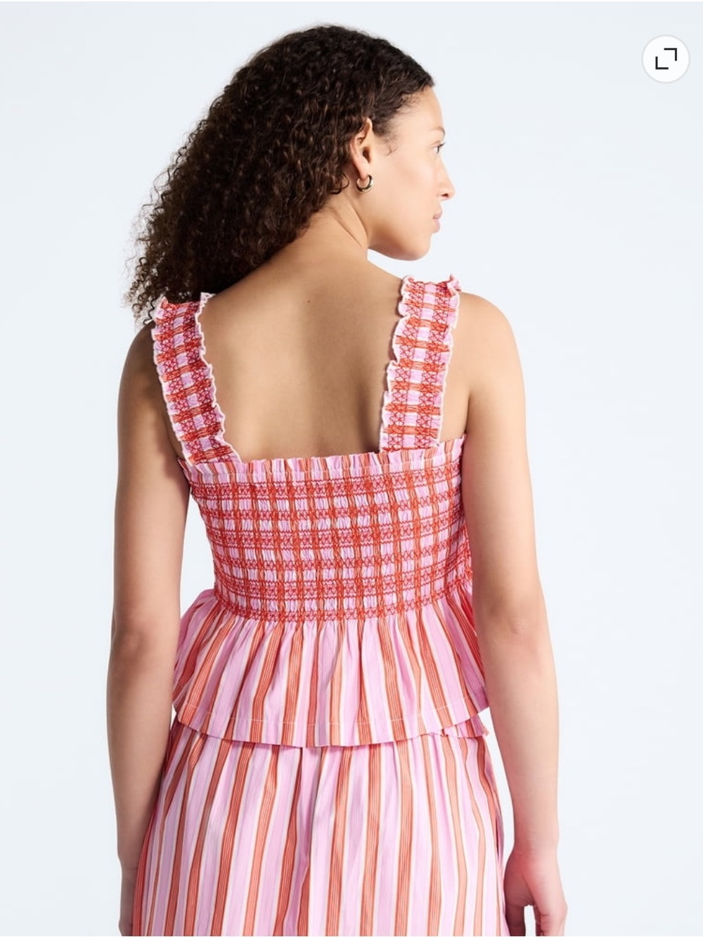 New free assembly Smocked Ruffle-Strap Tank Top - Pink & Orange Stripe large - Picture 4 of 8